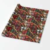 Gouden Glitter Patchwork Schotse Kerstmis Cadeaupapier (Uitgerold)
