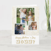 Gouden Glitter Patroon Gelukkige Moederdag 3 Foto Kaart (Voorkant)
