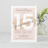 Gouden glitter penseelstreek blos quinceanera foto kaart (Staand voorkant)