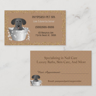 Gouden Glitter Pet Bathing en Grooming Afspraak Afsprakenkaartje