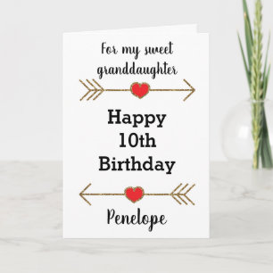 Gouden Glitter Pijlen & Hart 10e Verjaardag Kaart