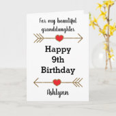 Gouden Glitter Pijlen & Rode Harten 9e Verjaardag Kaart (Gele Bloem)