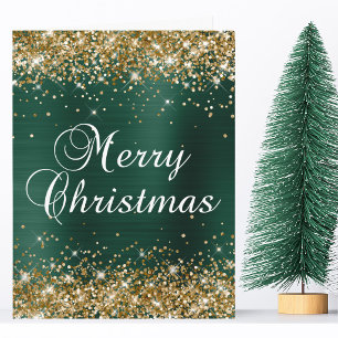 Gouden Glitter Pijnboom Groen Folie Groot Prettig Kaart