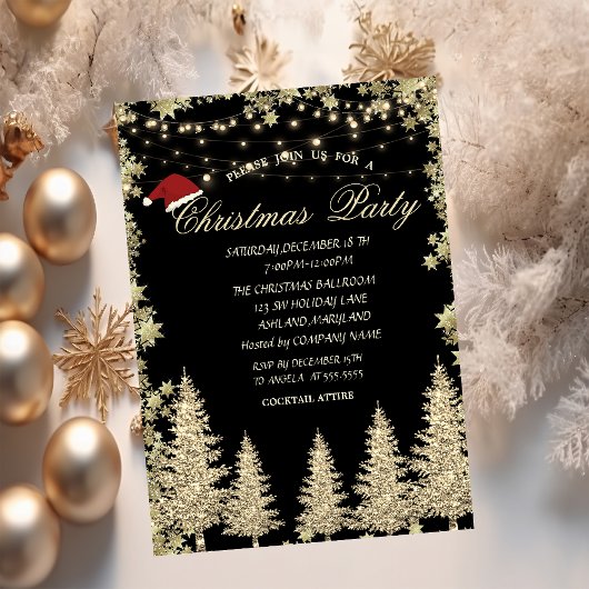 Gouden Glitter Pine Tree, Stars Christmas Company Kaart