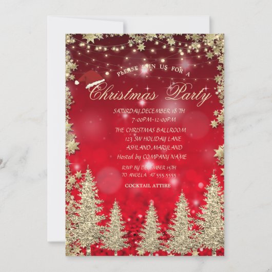 Gouden Glitter Pine Tree, Stars Red Bokeh Company Kaart (Voorkant)