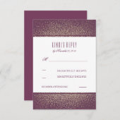 Gouden Glitter  Plum Bruiloft RSVP Kaarten (Voorkant / Achterkant)