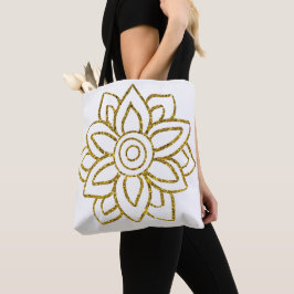 Gouden Glitter Poinsettia Bloem Tweezijdig Wit Tote Bag