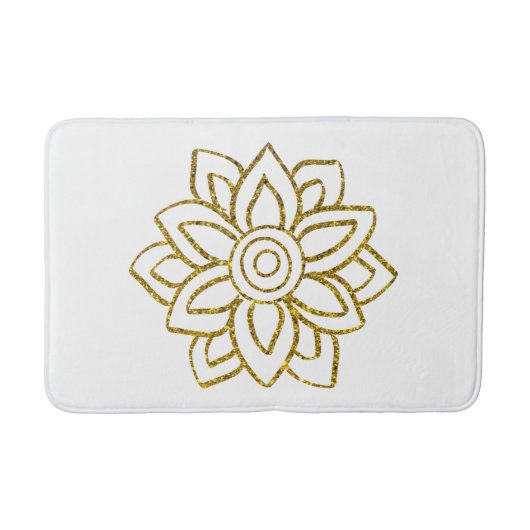Gouden Glitter Poinsettia Kerstmis Wit Badmat (Voorkant)