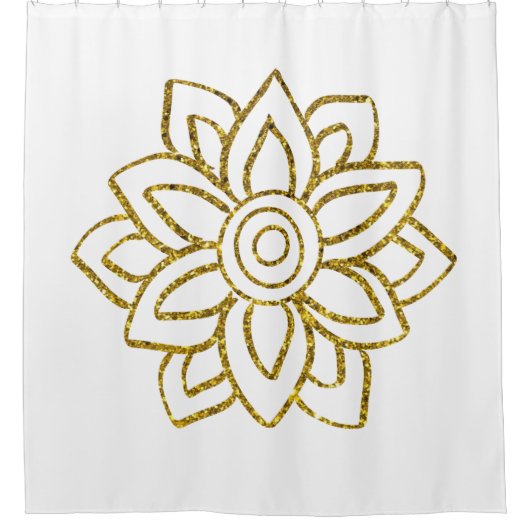 Gouden Glitter Poinsettia Kerstmis Wit Douchegordijn (Voorkant)