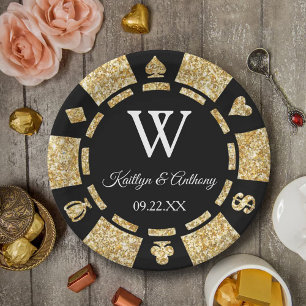 Gouden Glitter Poker Chip Casino Bruiloft Feest Papieren Bordje