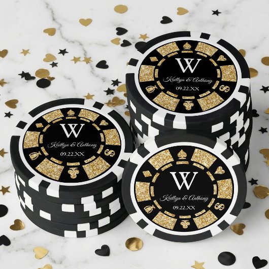 Gouden Glitter Pokerchip Casino Bruiloft