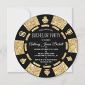 Gouden Glitter Pokerchip Las Vegas Bachelorfeest Kaart (Voorkant)