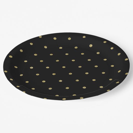 Gouden Glitter Polka Dot Patroon Zwart Papieren Bordje (Gekanteld)
