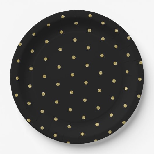 Gouden Glitter Polka Dot Patroon Zwart Papieren Bordje (Voorkant)