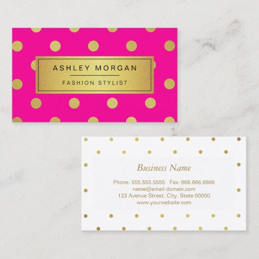 Gouden Glitter Polka Dots - Stijlvolle Beauty Pink Visitekaartje (Voorkant / Achterkant)