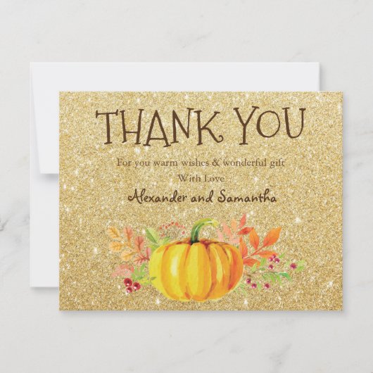 Gouden Glitter Pompoen Herfst Dankkaart (Voorkant)