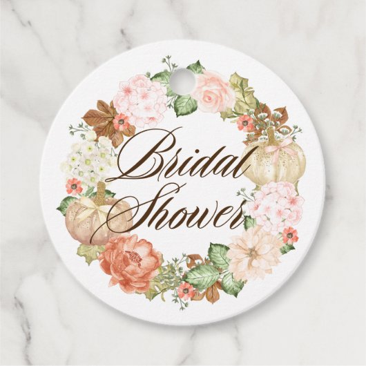 Gouden Glitter Pompoen Krans Bruiloft Herfst Bruid Bedankjes Labels (Voorkant)