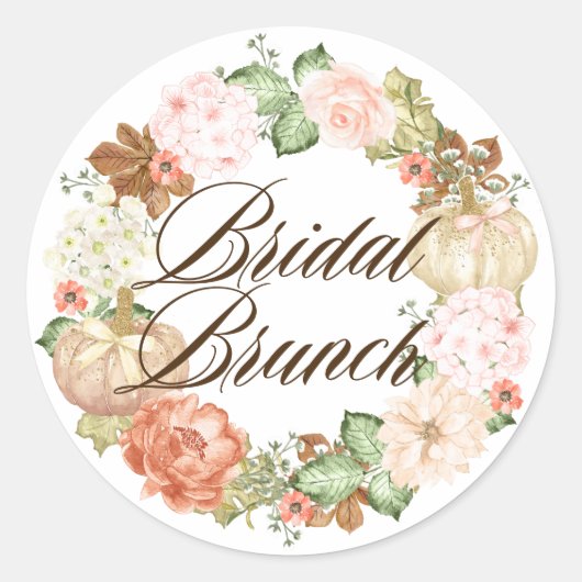 Gouden Glitter Pompoen Krans Herfst Bruids Brunch Ronde Sticker (Voorkant)