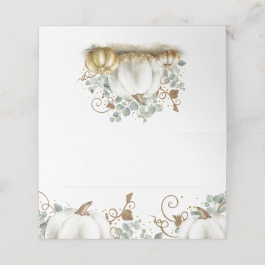 Gouden Glitter Pompoenen Herfst Bruiloft Plaatskaartje (Buitenkant ongevouwen)