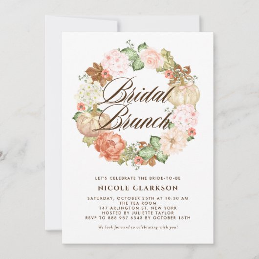 Gouden Glitter Pompoenen Krans Herfst Bruids Brunc Kaart (Voorkant)