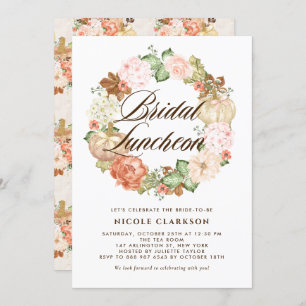 Gouden Glitter Pompoenen Krans Herfst Bruids Lunch Kaart