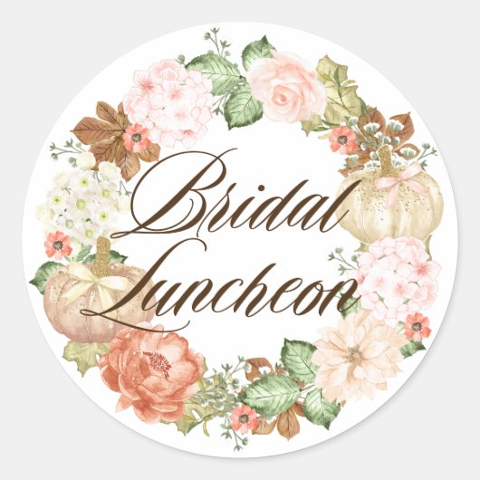 Gouden Glitter Pompoenen Krans Herfst Bruidslunch Ronde Sticker (Voorkant)