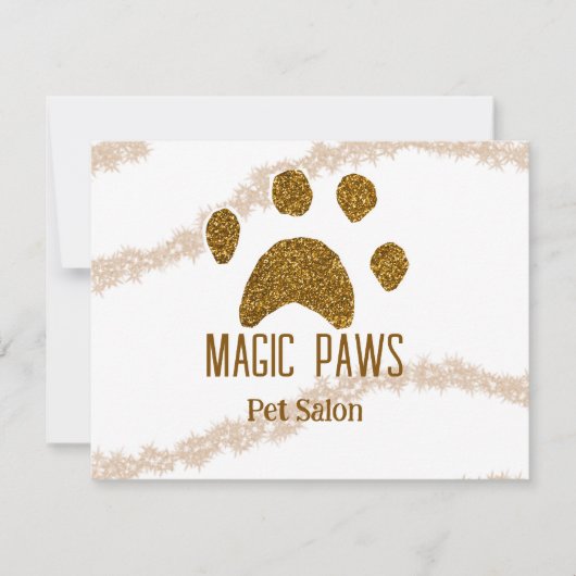 Gouden glitter poten huisdier salon voeg naam e-ma notitiekaartje (Voorkant)