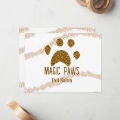 Gouden glitter poten huisdier salon voeg naam e-ma notitiekaartje (Voorkant / Achterkant in situ)
