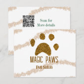 Gouden glitter poten huisdier salon voeg naam e-ma notitiekaartje (Voorkant / Achterkant)