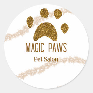 Gouden glitter poten huisdier salon voeg naam e-ma ronde sticker