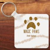 Gouden glitter poten huisdier salon voeg naam e-ma sleutelhanger (Voorkant)