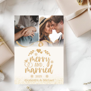 Gouden Glitter Prettig Getrouwd 2 Foto  Feestdagenkaart