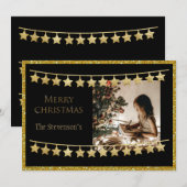 Gouden Glitter Prettig Kerstmis Foto Persoonlijk Feestdagenkaart (Voorkant / Achterkant)