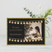 Gouden Glitter Prettig Kerstmis Foto Persoonlijk Feestdagenkaart (Staand voorkant)