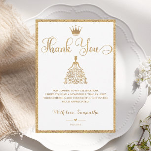 Gouden Glitter Prinses Baby Shower Bedankkaart