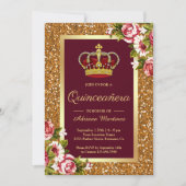 Gouden Glitter Prinses Bourgondië Bloemen Quincean Kaart (Voorkant)