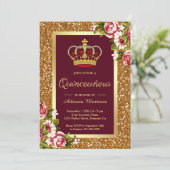 Gouden Glitter Prinses Bourgondië Bloemen Quincean Kaart (Staand voorkant)