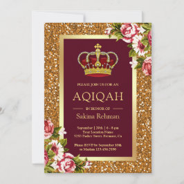 Gouden Glitter Prinses Bourgondië Floral Aqiqah Kaart
