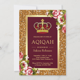 Gouden Glitter Prinses Burgundy Bloem Aqiqah Kaart