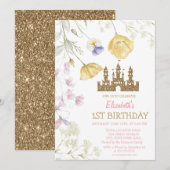 Gouden Glitter Prinses Kasteel Wildbloemen Verjaar Kaart (Voorkant / Achterkant)