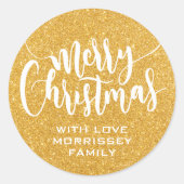 Gouden Glitter Print Vrolijk Kerstfeest Gepersonal Ronde Sticker (Voorkant)