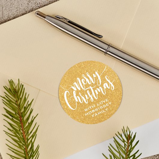 Gouden Glitter Print Vrolijk Kerstfeest Gepersonal Ronde Sticker