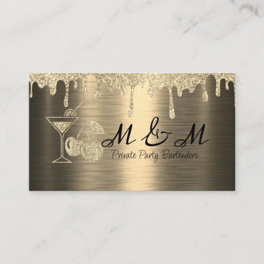 Gouden Glitter Private Party Bartender Visitekaartje (Voorkant)