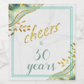 Gouden Glitter Proost aan 50 Jaar Turquoise Wijn Etiket (Enkel label)