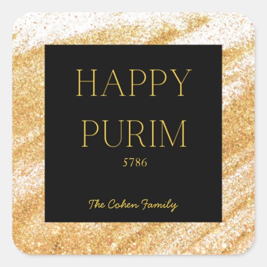 Gouden Glitter Purim Label (Voorkant)