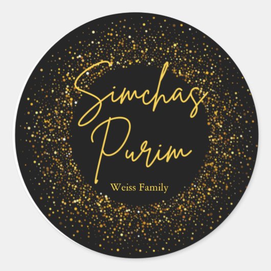 Gouden Glitter Purim Label (Voorkant)