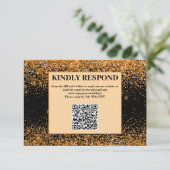 Gouden Glitter QR Code Huwelijks RSVP Kaart (Staand voorkant)