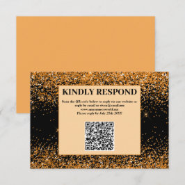 Gouden Glitter QR Code Huwelijks RSVP Kaart