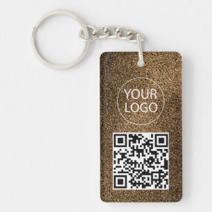 Gouden Glitter QR-code Zakelijke Kaart Uw Logo Sleutelhanger