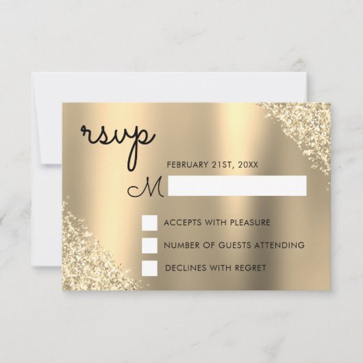 Gouden Glitter Quinceanera RSVP Kaart (Voorkant)